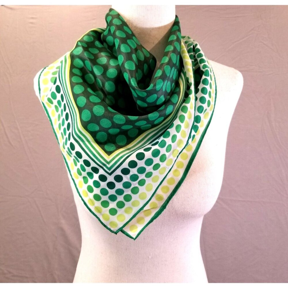 Nasharr Freres Neck Scarf Women Square Japan Green Polka Dot 20.5 x 21 Colorful